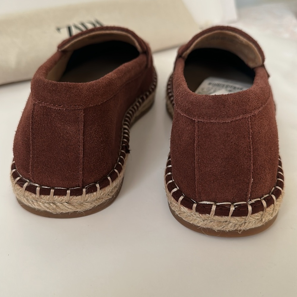 Zara Leather Moccasin Espadrilles  Chestnut Men’s Shoes - Picture 15 of 17